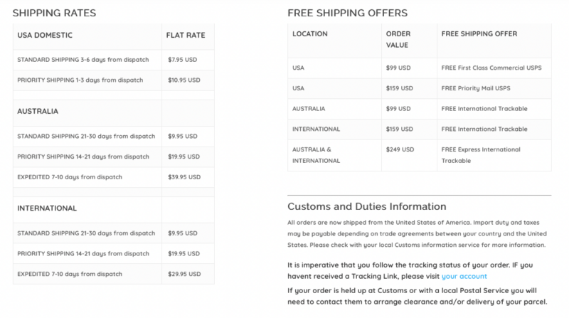 Shipping Rate Card